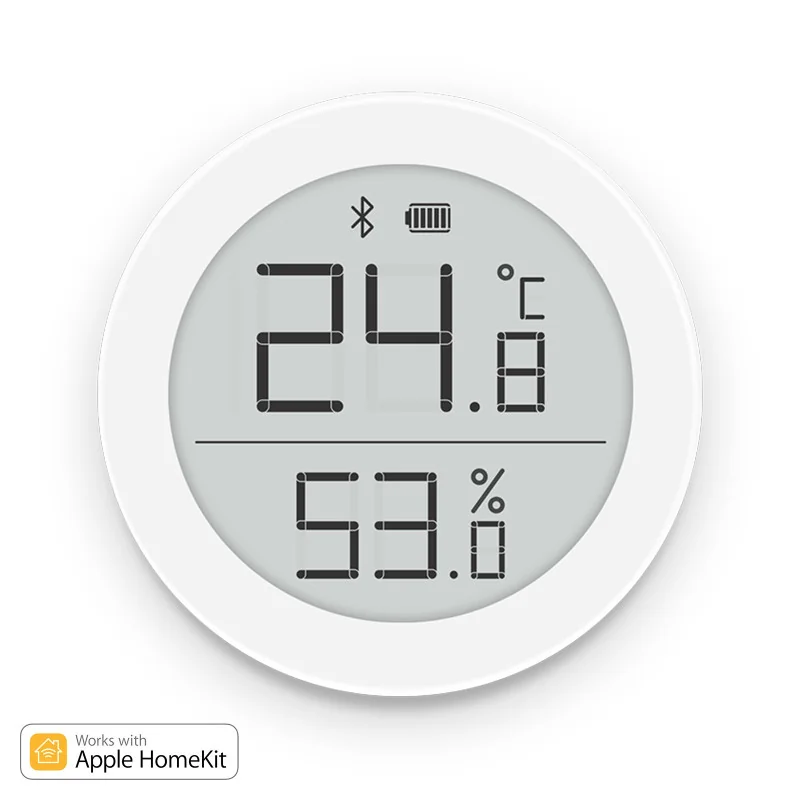 Qingping - HomeKit version is here! Qingping Temperature & RH Monitor H  Version which works with #Apple #HomeKit is now available on  US  .com/dp/B08N64HC6B/, only for $29.99: · E Ink display ·