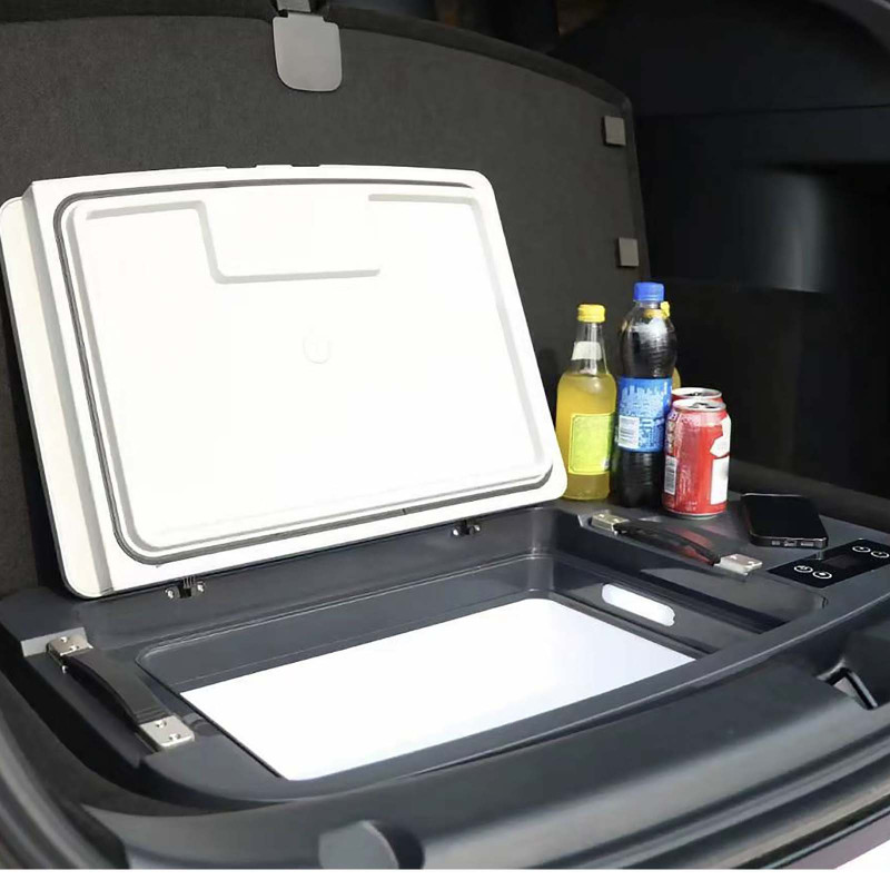 Kühlschrank im Tesla für Business-Trips und längere Roadtrips (Tesla als  Firmenwagen) 