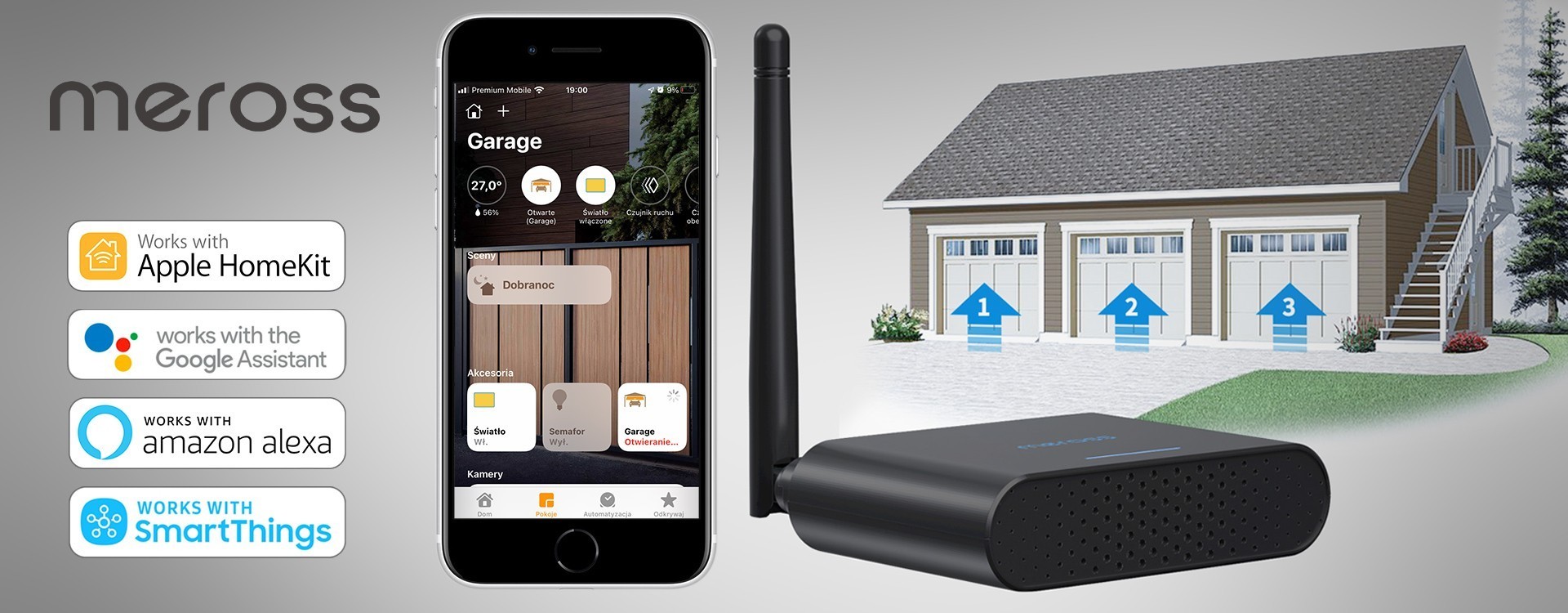 Meross HomeKit inteligentne WiFi otwieracz do drzwi garażowych